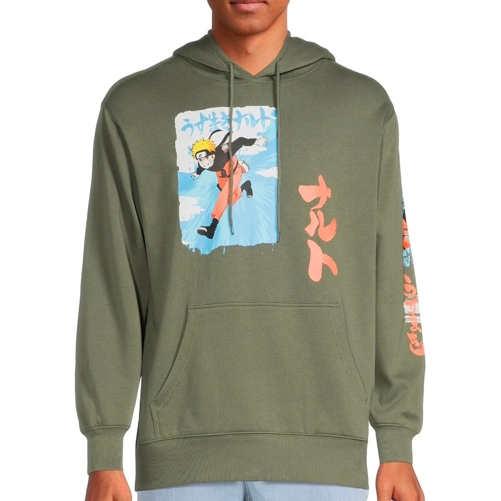 Naruto Shippuden Graphic Hoodie Men's Green Anime Manga‎ Pullover Sweatshirt